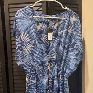 Kindle and Kylee Wind Spiral Blue Tropical Beach Cover Up Maxi Dress